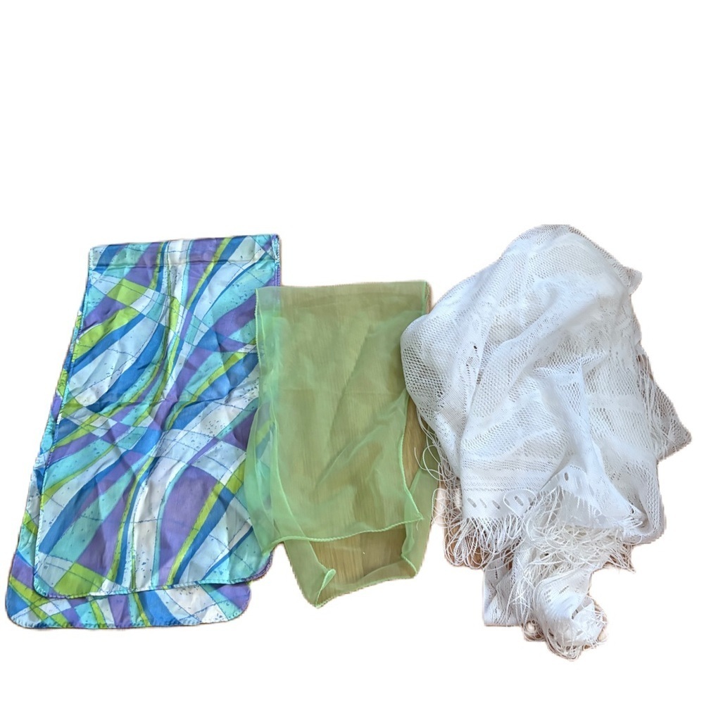 Vintage Scarf Bundle Lot Fringe Shawl Green Striped